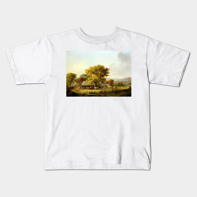 George Henry Durrie Autumn in New England, Cider Making Kids T-Shirt by pdpress